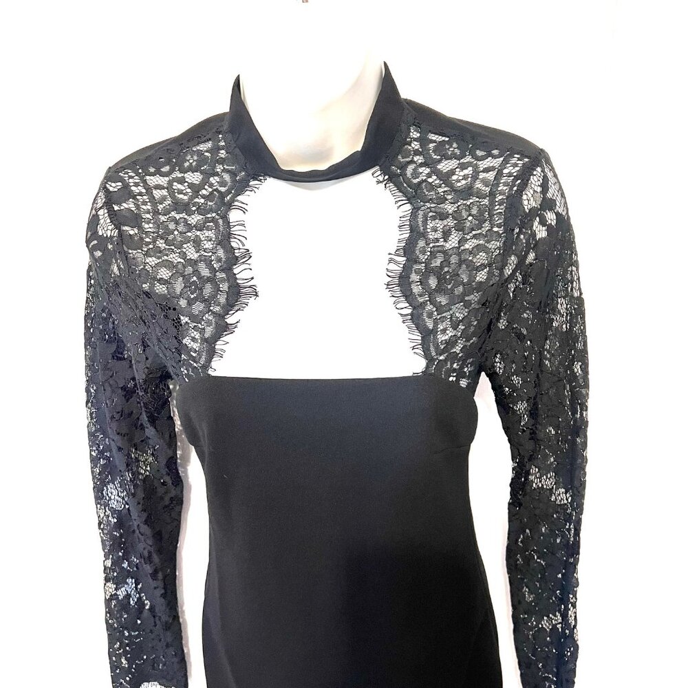 SHEIN Women's X Small Black Stretch Long Lacy Sleeves Mini Dress-Zip Up Back - Picture 7 of 15